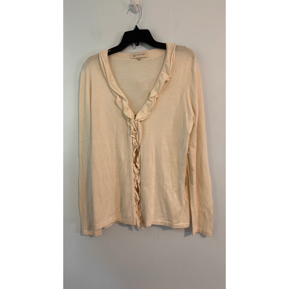 Jones New York Sport Sugar Cream Ruffle Front Cardigan Sweater XL NEW